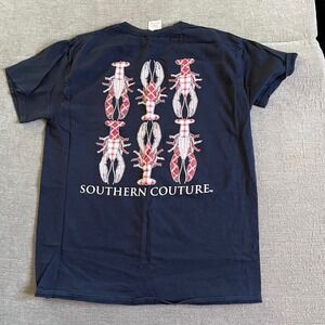 Southern Couture Lobster Graphic‎ Tee Short Sleeve Navy Blue T-Shirt M